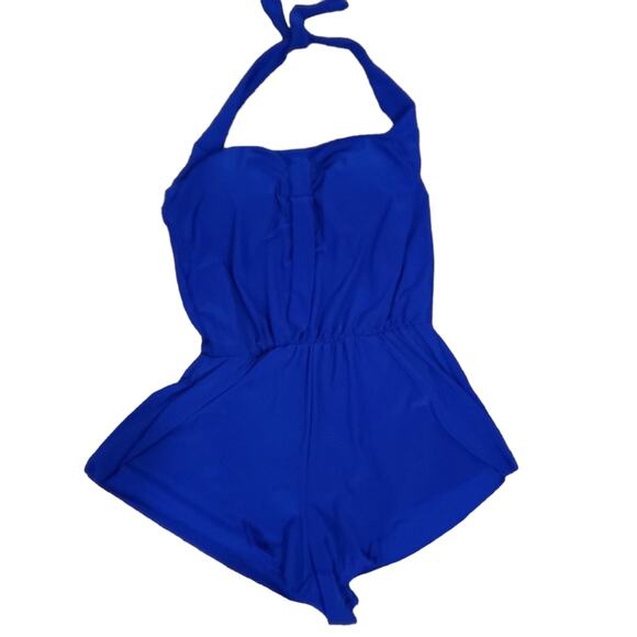 Aqua Green One Piece Swimsuit Small Blue Modest Bottom Coverage, Halter - Picture 1 of 5
